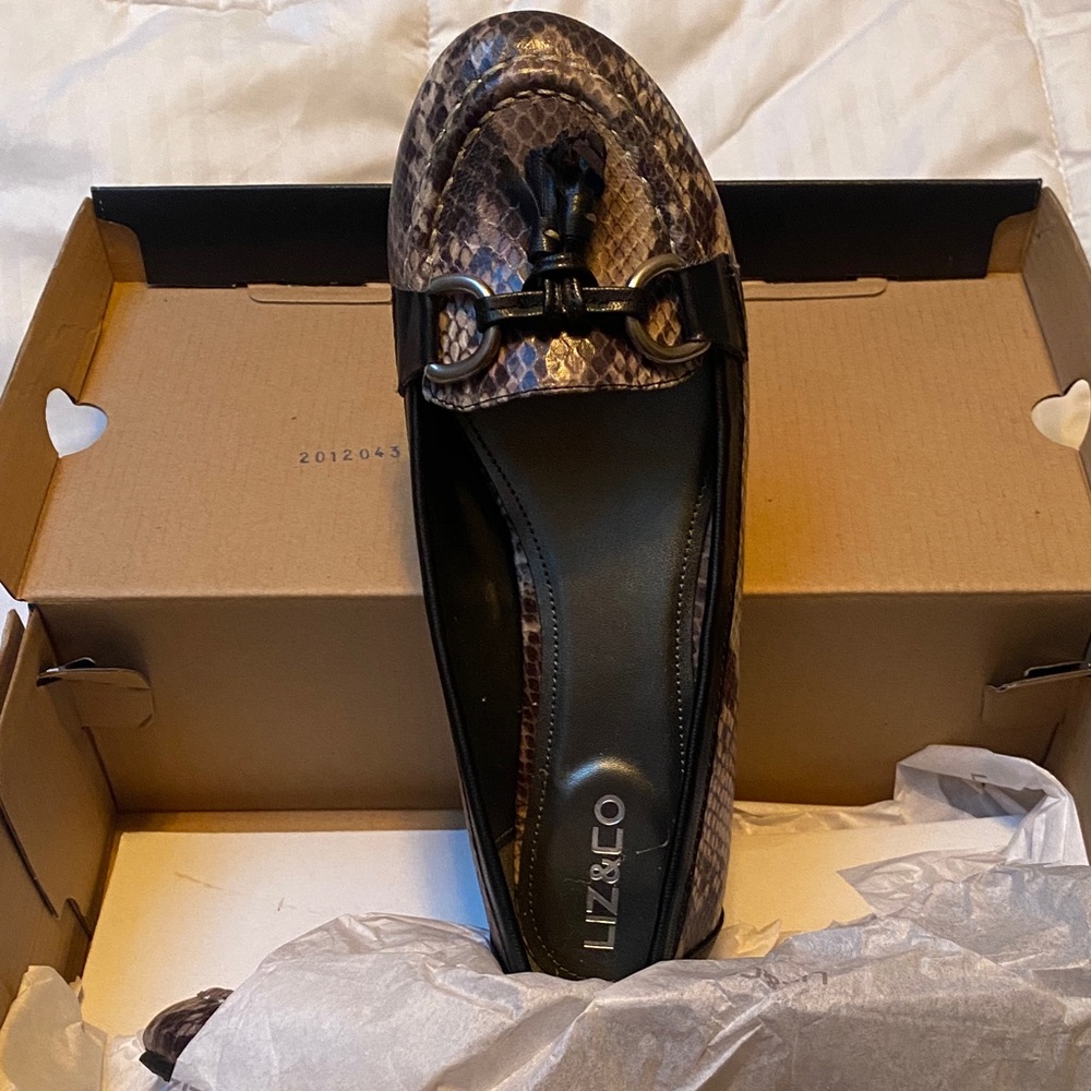 liz & co. Snakeskin Pattern Loafers - Black and Brown